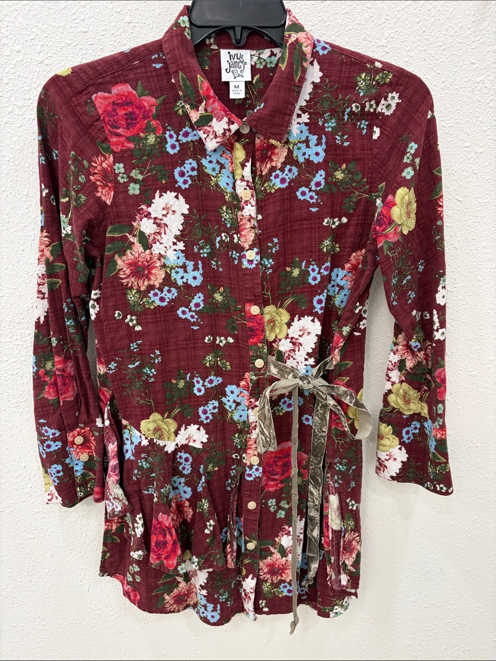 Ivy Jane Burgundy Floral Button-Up Tunic
